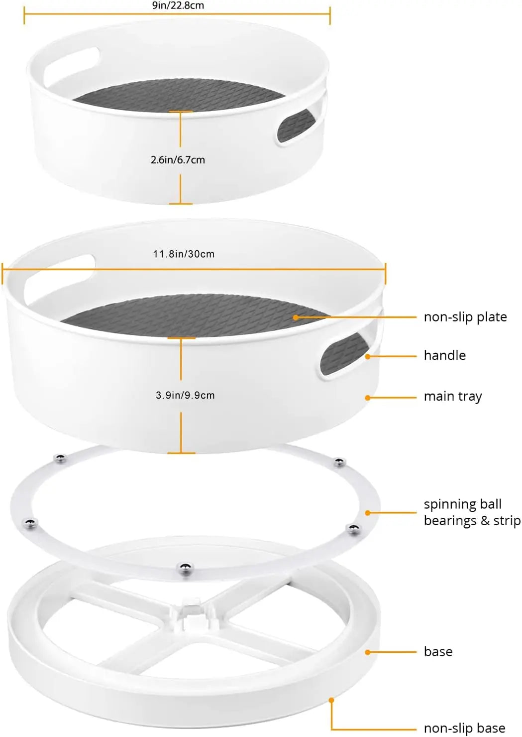 2 Pack Lazy Susan Turntable for Cabinet - 9" & 12" Storage Containers Organizer, Non-Skid Susan Turntable Spice Rack, Lazy Susan Organizer for Kitchen, Cabinet, Pantry, Office, Bathroom